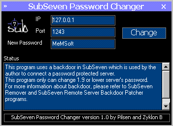 SubSeven Password Changer