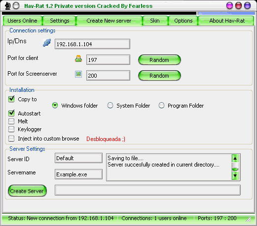 Hav-RAT 1.2 Private cracked by Fearless